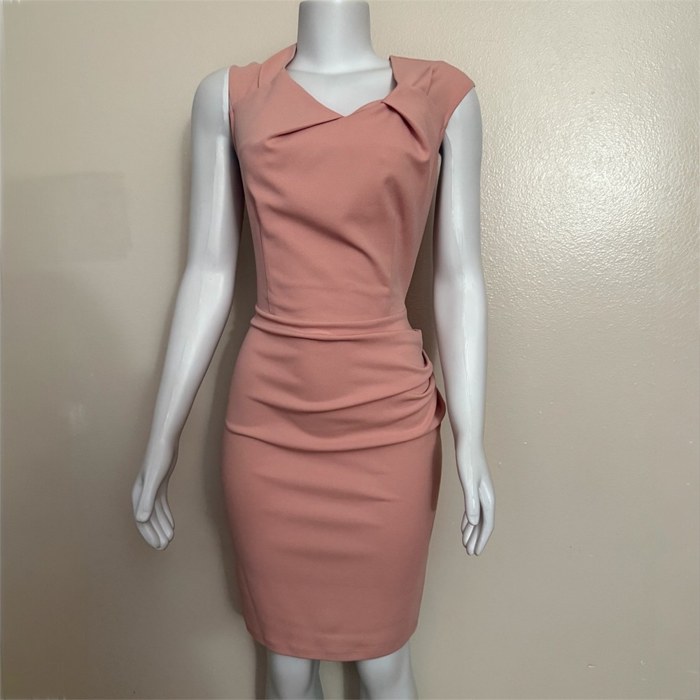 Miusiol mauve pink ruched side short sleeve midi dress with back slit